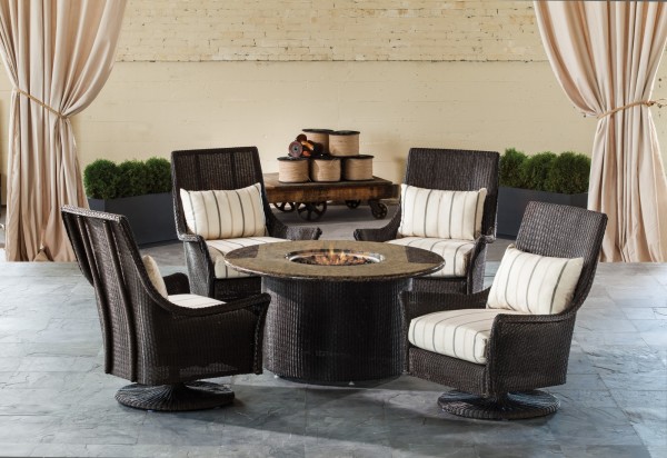 Exterior,Fabulous LIoyd Flanders Furniture Design With Beautiful Black Rattan Cushion Swivel Rocker And Beautiful Black Round French Quarter Fire Pit Table Also Lid,Exquisite Outdoor By Lloyd Flanders Furniture