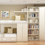 Bedroom,Splendid Small Space Really Cool Bedroom Design Inspiration With Gorgeous White Bunk Bed On Combined Soft White Cream Striped Bed Covers And Extra Tall Bookcase Also Picturesque Corner White Wood Cupboard Plus Nice White Wood Dresser,Really Cool Bedrooms Designed With A High Comfort Level