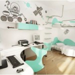 Bedroom,Contemporary Large Space Neutral Bedroom Ideas With Stunning Bunk Bed In Stylish Iron Bed Frame On Combined Comfortable White Bed Sheets And Cool White Curved Shaped Wood Desk Plus Cozy Mint Green Chairs Also Cool Green Mint Wall Mount Bookshelf,Comfortable Neutral Bedroom Ideas To You