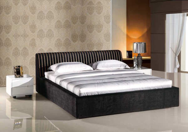 Bedroom,Picturesque Smart Bedroom Design With Beautiful Black Bed Frame And Style Black White Stripe Headboard Also Nice White Small Nighstand Table For Classy Concept,Modern Smart Bedroom Design To Comfort Sleeping