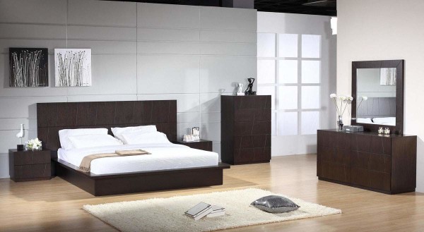 Bedroom,Creative Modern Bedroom Design Inspiration With Charming Brown Bed Frame On Combined Soft White Mattress And Cool Dark Brown Two Nighstand Table Also Contemporary Wood Floor,Modern Bedroom Design