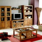 Apartments,Astounding Apartment Ideas With Charming Brown Wood Entertaiment Center And Cool Glass Coffe Table On Combined Soft Red Rug Also Soft White Ottoman For Rustic Concept,Comfort Studio For Contemporary Apartment Ideas