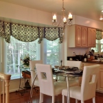 Interior,Luxurious Curtain Ideas For Large Window With Charming Kid Curtain And Wonderful White Horizontal Blind Also Deluxe Glass Dining Table Plus Fancy White Chair For Kitchen ,Curtain Ideas For Large Windows