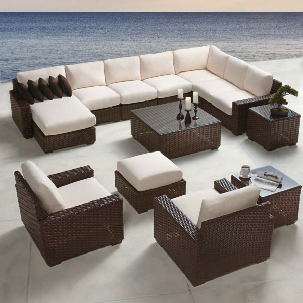 Exterior,Comfort And Classic LIoyd Flanders Wicker Design Ideas With Comfortable Lounge Set On Combined White Black Color And Nice Square Rattan Table Also Cozy Cushioned Ottoman,Contemporary Outdoor Lloyd Flanders Wicker Design 