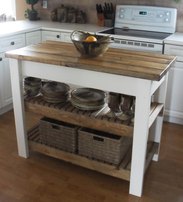 Furniture,Enticing Small Space Kitchen Island Design Ideas With Wonderful White Wood Kitchen Cabinet On Combined Nice White Countertop And Beautiful White Brown Wood Table Plus Gorgeous Open Storage Shelves Also Trendy Brown Wood Floor For Vintage Concept,Modern Kitchen Island Designs