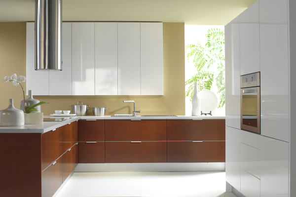 Furniture,Trendy Beige Wall Paint Cabinet Door Design Inspiration With Amazing White Wall Hanging Kitchen Cabinet And Gorgeous L Shaped Kitchen Cabinet On Combined Nice Brown White Color Also Modern Oven Stove Built In Craft,Unique Cabinet Doors For Kitchen