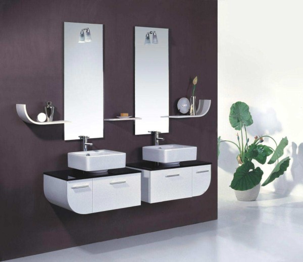 Bathroom,New Model Contemporary Bathroom Vanity Cabinet Design Inspiration With Cool Stylish White Cabinet And Nice Double White Wastafel Also Adorable Double Glass Mirror,Stylish Contemporary Bathroom Vanity Cabinets