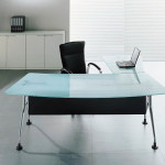Office & Workspace,Cheap And Modern Glass Executive Office Desk Design Ideas With Modern Black Arm Chair Also Beautiful White Wood Cabinet,Comfort Workspace With Exetucutive Office Desks