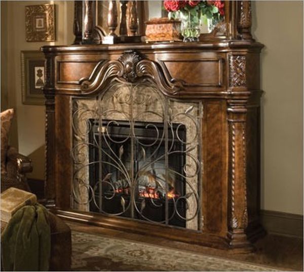 Interior,Fancy Tan Wall Paint Indoor Stone Fireplace Design Ideas With Contemporary Brown Wood Fireplace And Gorgeous Glass Flowerpot Also Beautiful Pattern Rug On Combined Trendy Brown Wood Floor,Amazing Indoor Stone Fireplace Designs To A Living Room