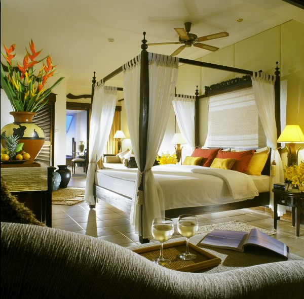 Bedroom,New Model Large Space Room Ideas For Young Women With Fabulous Canopy Bed In Cool Dark Brown Wood Bed Frame On Combined Comfortable White Bed Sheet And Nice Dark Brown Wood Nightstand Table Plus Wonderful Cream Cup Table Lamps Also Splendid Ceiling Fan,Spoil Your Eyes With Room Ideas For Young Women