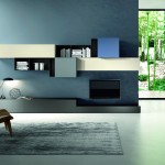 Interior,Simple Interior Design Photo With Gorgeous Wall Mount Bookshelf And Nice Tv Wall Units On The Dark Blue Wall Also Unique Brown Wood Chair,Best High Quality Interior Design Photos To Your Living Room