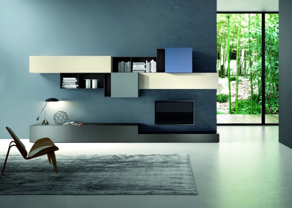Interior,Simple Interior Design Photo With Gorgeous Wall Mount Bookshelf And Nice Tv Wall Units On The Dark Blue Wall Also Unique Brown Wood Chair,Best High Quality Interior Design Photos To Your Living Room