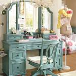 Bedroom,Cute Minimalist Make Up Table Design Ideas With Beautiful DIY White Vanity Color And Charming Blue Dresser Also Nice Three Glass Mirror For Vintage Concept,Make Up Table Design Ideas