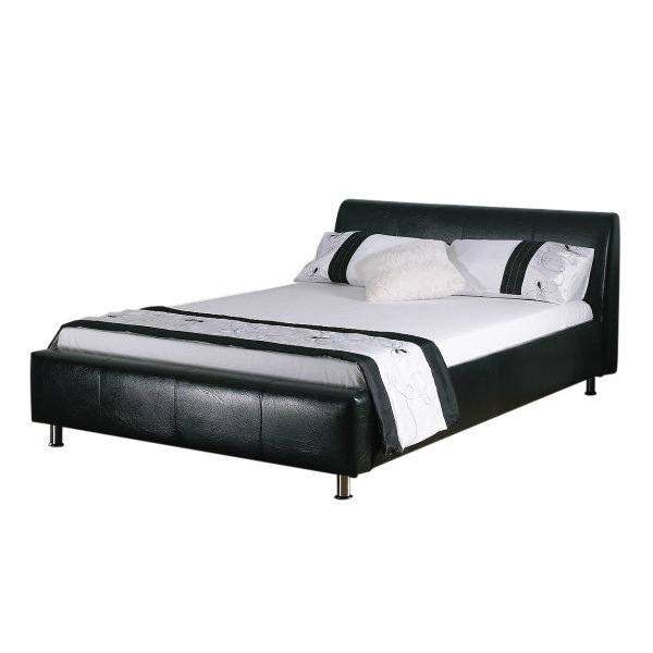 Bedroom,Adorable Low Bed Design Ideas With Charming Black Leather Bed Frame And Soft White Mattress Also Cozy Black Leather Headboard For Modern Concept,Sightly Low Beds Design