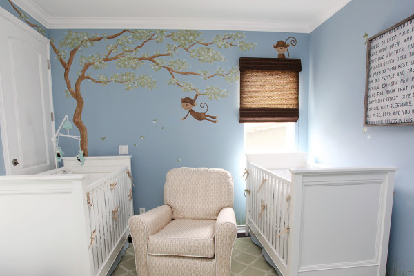 Bedroom,Cute Small Space Neutral Bedroom Ideas With Charming Twin Bed In Nice White Wood Bed Frame And Comfortable Cream White Fabric Single Seater Sofa Also Beautiful Tree Wall Sticker On The Light Blue Wall For Baby Bedroom,Comfortable Neutral Bedroom Ideas To You