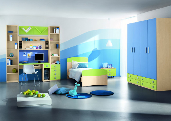 Bedroom,Impressive Large Space Male Room Ideas With Exquisite Bright Brown Mixed Green Wood Bed Frame On Combined Comfortable Light Blue Bed Sheet And Nice Bright Brown Mixed Green Wood Study Table Also Cozy White Chair,Cool Male Room Ideas For Bedrooms