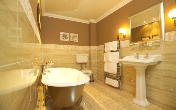 Furniture,Impressive Bathroom Interior Design Ideas With Stylish White Ceramic Bathroom Pedestal Plus Beautiful Silver Wall Mirror Frame And Comfortable White Ceramic Freestanding Bathtub Also Cool Stainless Towel Hook,Best Interior Design Ideas To Your Home