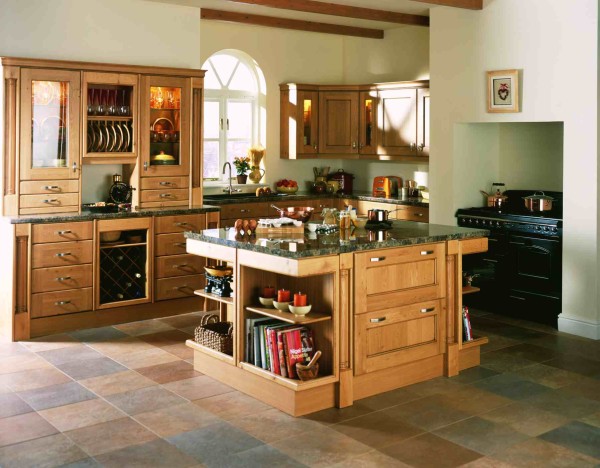 Furniture,Enticing White Wall Paint Design For Kitchen Island Combined Beautiful Open Bookshelf In Natural Bright Brown Wood Material With Charming Large Bright Brown Wood Kitchen Cabinet And Exquisite Corner Bright Brown Wood Floating Kitchen Cabinet Also Gorgeous Black Stovetop,Simple But Impressive Designs For Kitchen Islands