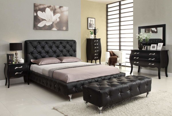 Bedroom,The Best High Quality Bedroom Inspiration With Luxurious Black Leather Bed Frame On Combined White Mattress And Elegant Black Cabinets Also Cozy Black Cushion Bench,Modern Bedroom Inspiration