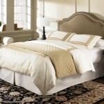 Bedroom,Impressive Comfortable Bed Set Decoration With Luxurious Curved Headboard And Beautiful Creammy Bed Cover On Combined Golden Embroideren Also Nice Black Floral Turkish Rug ,Comfortable Bed Set