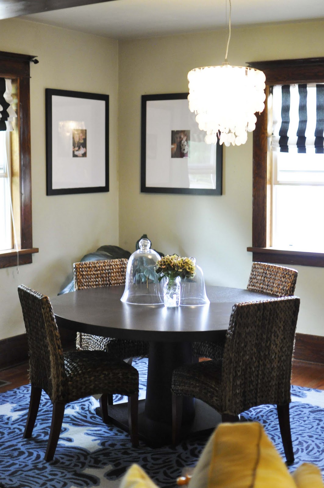 Architecture,The Best Cool Waven Wood Chair And Nice Dark Brown Round Table Also Soft Blue Black Rug For Cool Hone Decorator Collection Coupon With Elegant Crystal Pendant Lamp,Home Decorator Collection Coupon