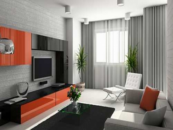 Interior,Impressive Curtain Ideas For Large Window With Nice Gray Color And Comfortable White Two Seater Sofa Also Cool Tv Wall Units Plus Wonderful Glass Square Table On Combined Rectangular Black Rug ,Curtain Ideas For Large Windows