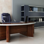 Furniture,Executive Building An Office Desk Design Inspiration With Beautiful Brown High Gloss Finish Office Desk And Cool White Desk Lamp Also Comfortable Black Leather Arm Chair Plus Wonderful Gray Large Wood Bookcase On Combined White Granite Floor,Easily And Cool Building An Office Desks
