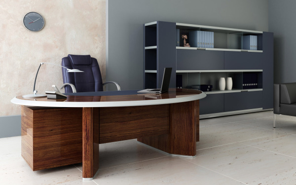 Furniture,Executive Building An Office Desk Design Inspiration With Beautiful Brown High Gloss Finish Office Desk And Cool White Desk Lamp Also Comfortable Black Leather Arm Chair Plus Wonderful Gray Large Wood Bookcase On Combined White Granite Floor,Easily And Cool Building An Office Desks