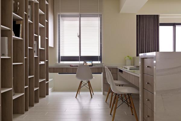 Furniture,Enthralling Beige Wall Paint Top Office Design Inspiration With Wonderful Corner L Shaped Long Office Desk And Cool Built In Storage Drawers Also Comfortable White Plastic Seat Wooden Legs Desk Chairs Large Plus Nice Tall Wall Bookshelves Unit,Pleasant And Comfortable Top Office Designs