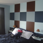 Bedroom,Fascinating Gray Brown And White Room Painting Ideas With Comfortable Black Fabric Bed Cover Also Soft Two White Cotton Cushion Plus Beautiful White Bedside Table On Combined Nice Double Desk Lamp,Trendy Cute Room Painting Ideas