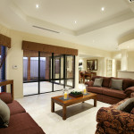 Furniture,Nice Looking House Interior Design Picture With Comfortable Brown Fabric Sofas And Cool Brown Wood Coffe Tale Plus Nice Black Window Frame Also Gorgeous Cream Wall Paint,Beautiful House Interior Design Pictures