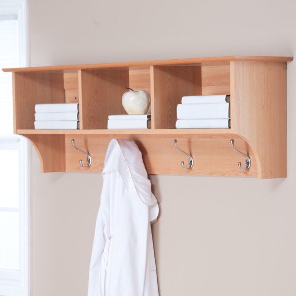 Furniture,Adorable Wall Mounted Coat Rack Plan Design Ideas With Charming Bright Wood Shelving On Combined Three Rack And Nice Four Chrome Hook ,Charming Wall Mounted Coat Rack Plans 