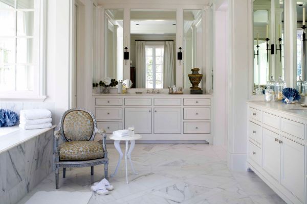 Bathroom,Marvelous Bathroom Vanity Ideas For Small Bathroom With Luxurious Double Vanity Cabinet In White Color And Elegant Gold Stainless Faucet Also Cool Three Glass Mirror,Beauty Bathroom Vanity Ideas For Small Bathrooms