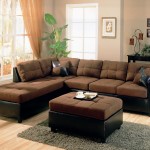 Furniture,Fancy Cream Wall Paint Furniture Small Space Design Ideas With Unusual Brown Mixed Black Leather Sectional Sofa And Gorgeous Black Brown Ottoman Plus Soft Rectangular Gray Fur Rug On Combined Picturesque Bright Brown Wood Floor Also Wonderful Black Wood Narrow Table,Modern Living Room Design With Comfortable Furniture Small Spaces