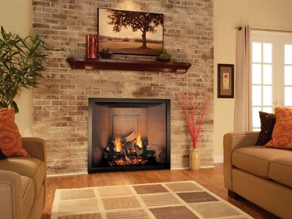 Interior,Exquisite Cream Wall Paint Indoor Stone Fireplace Design Inspiration With Stunning Stone Fireplace And Comfortable Beige Sofas Also Nice White Wood Windows Frame On Combined Soft White Curtains,Amazing Indoor Stone Fireplace Designs To A Living Room