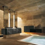 Bathroom,Marvelous Bathroom Design Ideas With Stunning Black Wood Bathroom Vanity On Combined Nice Black Vessel Sinks And Cool Three Vertical Wall Mirror Also Beautiful Swimming Pool,Fresh And Clean Bathroom Designs Modern