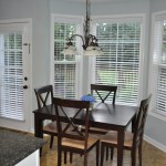 Uncategorized,Fancy Dark Brown Dining Table And Cool Wood Chair Also Antique Pendant Lamp With Modern White Wooden Blind For Window Design Ideas,Comfortable Wooden Blinds For Windows