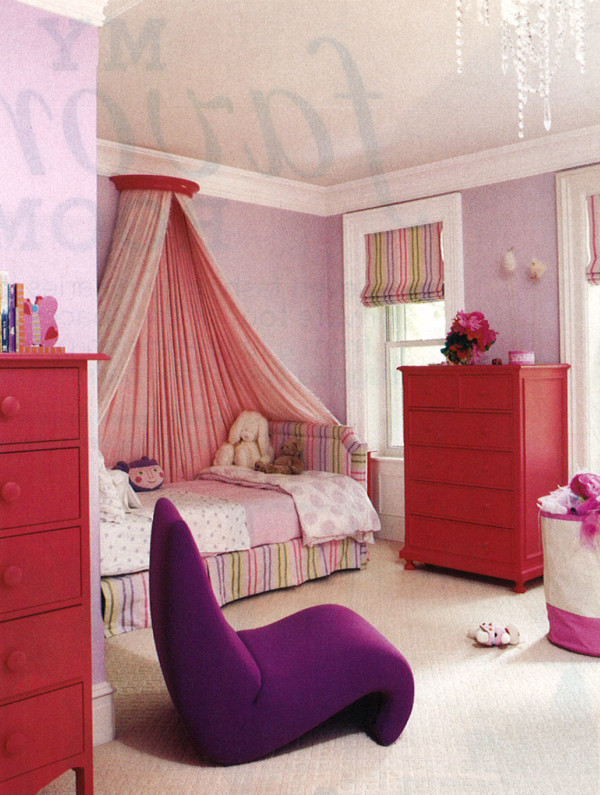 Furniture,Contemporary Purple Background Teenage Bedroom Furniture Ideas With Stylish White Green Pink Striped Bed Frame On Combined Cozy Pink Bed Sheet Plus Nice Red Wood Dresser And Comfortable Purple Fabric Lounge Chair Also Gorgeous White Wood Window Frames,Affordable Teenage Bedroom Furniture Ideas To Make Your Home Look Beautiful