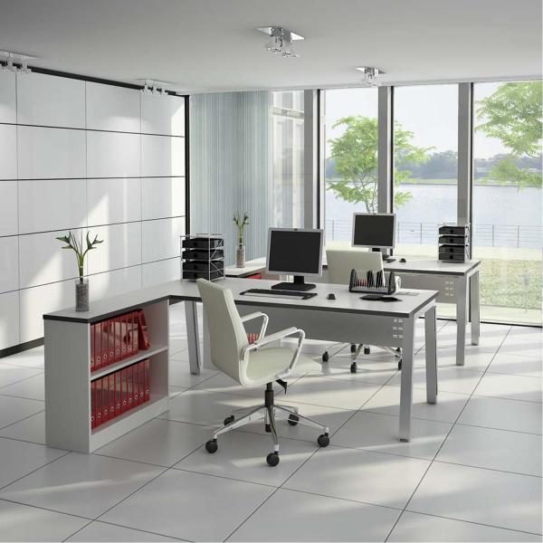 Furniture,Enticing White Themed Top Office Design Ideas With Beautiful Gray Curved Office Desks Plus Cool Open Book Shelves And Modern White Wheels Office Chairs Also Amazing Great Glass Windows For Luxurious Concept,Pleasant And Comfortable Top Office Designs
