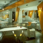 Furniture,Creative Large Space Top Office Design Inspiration With Gorgeous White Office Desk Plus Cool Orange Base And Comfortable White Orange Wheel Office Chairs On Combined Nice Tile Floor Also Unique White Storage Cabinet ,Pleasant And Comfortable Top Office Designs