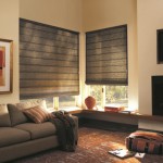 Interior,Pretty Black Top Down Bottom Up Wood Blind Design Ideas With Comfortable Sofa And Cute Striped Pillow On Combined White Brown Color,Top Down Bottom Up Wood Blinds Decoration