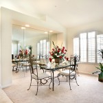 Furniture,Luxurious Interior Design Architect With Amazing Rectangular Glass Dining Table Plus Comfortable Black Iron Dining Chairs On Combined Beautiful White Thick Padded Seat And Soft Large White Rug Also Gorgeous White Blinds,Modern Interior Design Architects For Your Homes