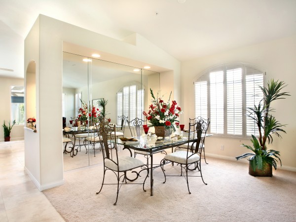 Furniture,Luxurious Interior Design Architect With Amazing Rectangular Glass Dining Table Plus Comfortable Black Iron Dining Chairs On Combined Beautiful White Thick Padded Seat And Soft Large White Rug Also Gorgeous White Blinds,Modern Interior Design Architects For Your Homes