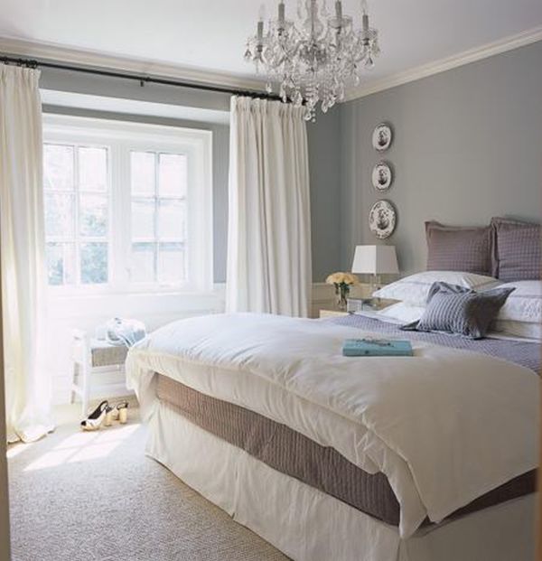Bedroom,Amusing Gray Wall Room Painting Ideas With Beautiful Glass Window And Soft White Curtains Also Comfortable Large Fabric Bed Cover On Combined White Brown Color Plus Elegant Chandelier For Bedroom ,Trendy Cute Room Painting Ideas