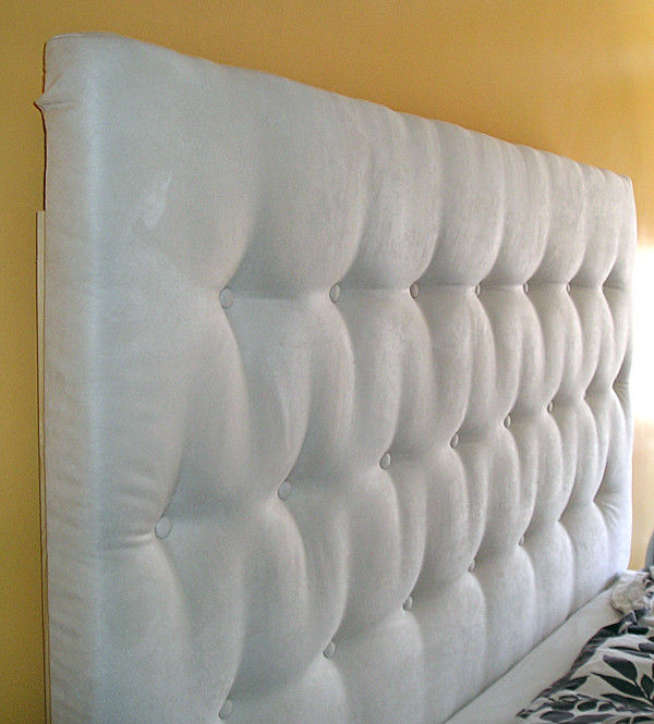 Bedroom,Beautiful Headboard Design Ideas With Nice White Tufted Material And Wonderful Black White Leaf Ornament Bed Cover Also Exquisite Yellow Wall Paint,Comfortable Bed With Headboard Designs