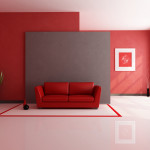 Interior,Enthralling Interior Design Photo With Stylish Red Two Seater Sofa And Beautiful Corner White Potted Plant Also Gorgeous Red Wall Paint,Best High Quality Interior Design Photos To Your Living Room