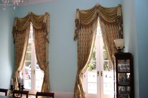 Uncategorized,Beautiful Custom Window Treatment Design Idea With Cool Floral Curtain And Blue Wall Color Also Good White Door,Custom Window Treatments Decoration For Your Room