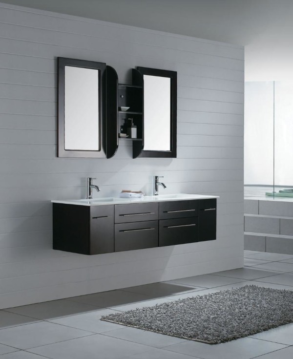 Bathroom,Awesome Contemporary Bathroom Vanity Cabinet Design Ideas With Nice Double Mirror And Nice White Sink Also Comfortable Rug,Stylish Contemporary Bathroom Vanity Cabinets