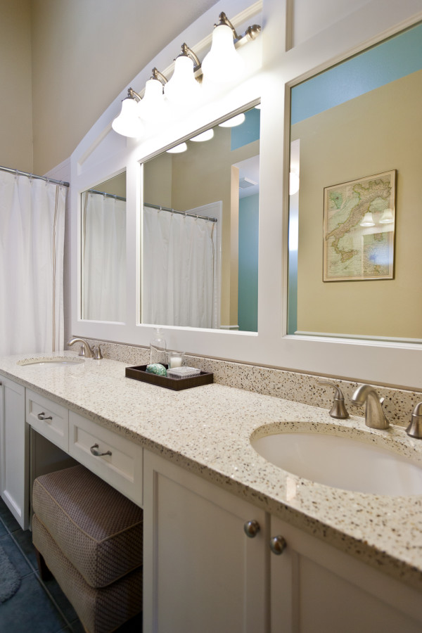 Bathroom,Cool Amazing White Granite Vanity Top Design Ideas With Beautiful Double Sink And Nice There Mirror Also Nice Vanity Light,Elegant White Granite Vanity Top Your Inspiring