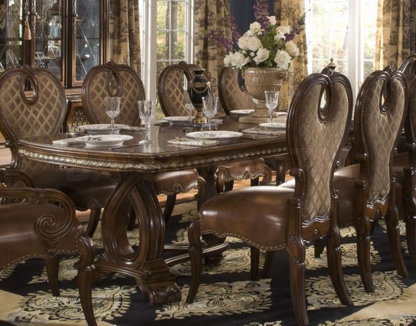 Furniture,Good Looking Rectangular Wood Table Aico Furniture With Beautiful Hand Made Black Wool Rug For Dining Room Concept,Elegant Stylish Aico Furnitures Design Ideas